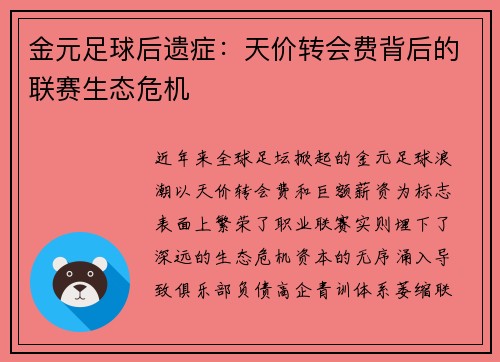 金元足球后遗症：天价转会费背后的联赛生态危机